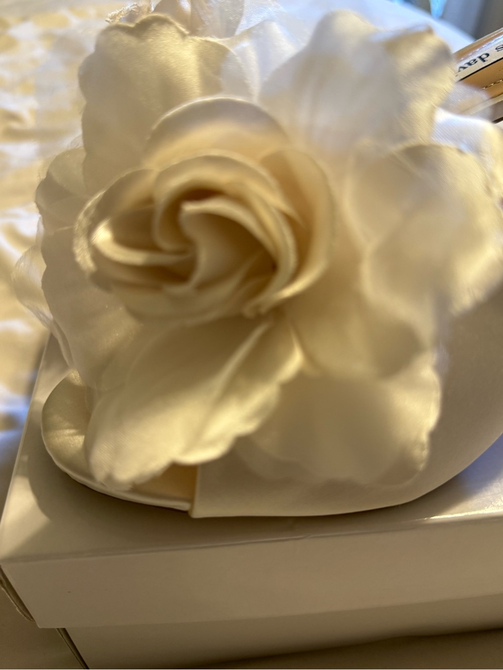 Ivory Satin Floral Slide Mules - Picture 5 of 9